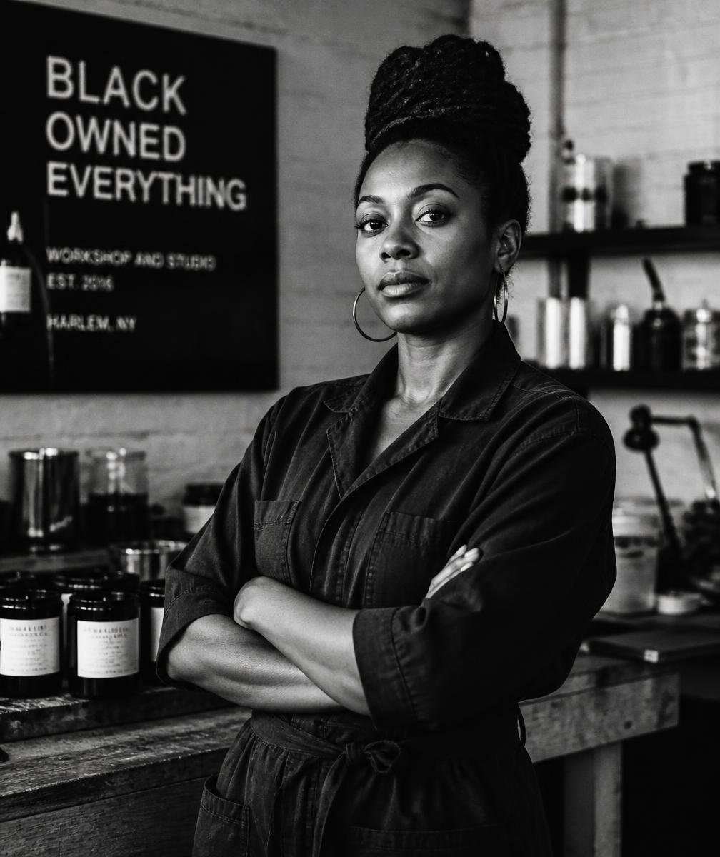 Black woman founder standing in her workshop studio